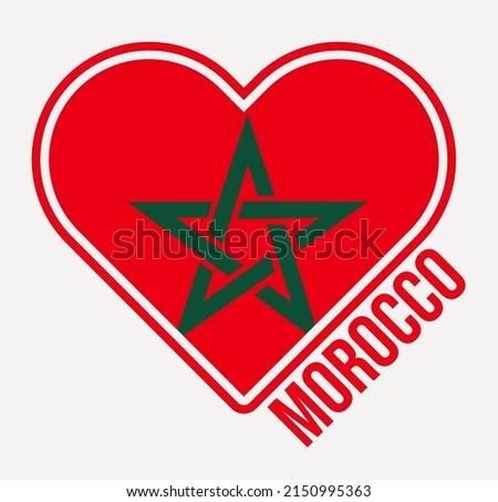 Morocco heart flag badge. Made with Love from Morocco logo. Flag of the country heart shape. Vector illustration.