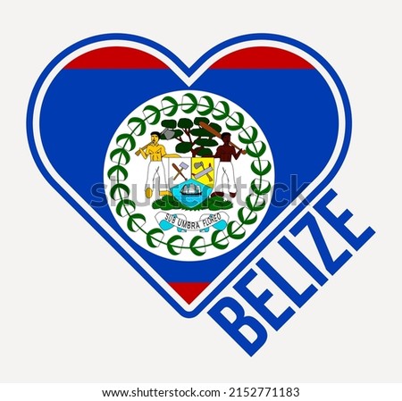 Belize heart flag badge. Made with Love from Belize logo. Flag of the country heart shape. Vector illustration.