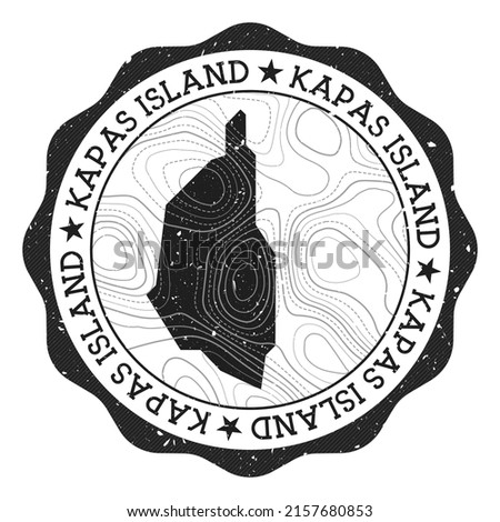 Kapas Island outdoor stamp. Round sticker with map with topographic isolines. Vector illustration. Can be used as insignia, logotype, label, sticker or badge of the Kapas Island.