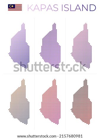 Kapas Island dotted map set. Map of Kapas in dotted style. Borders of the island filled with beautiful smooth gradient circles. Artistic vector illustration.