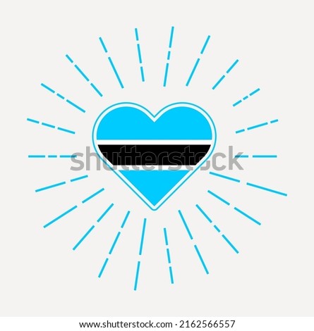 Botswana heart with flag of the country. Sunburst around Botswana heart sign. Vector illustration.