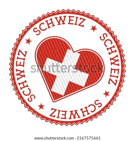 Switzerland heart badge. Vector logo of Switzerland with name of the country in German language. Astonishing Vector illustration.