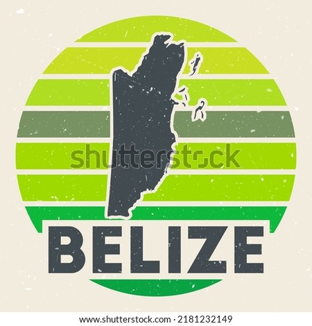 Belize logo. Sign with the map of country and colored stripes, vector illustration. Can be used as insignia, logotype, label, sticker or badge of the Belize.