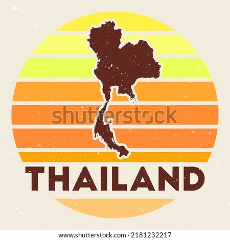 Thailand logo. Sign with the map of country and colored stripes, vector illustration. Can be used as insignia, logotype, label, sticker or badge of the Thailand.