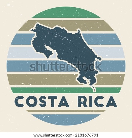 Costa Rica logo. Sign with the map of country and colored stripes, vector illustration. Can be used as insignia, logotype, label, sticker or badge of the Costa Rica.