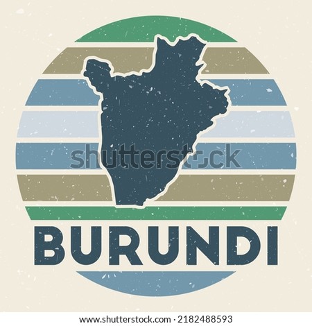 Burundi logo. Sign with the map of country and colored stripes, vector illustration. Can be used as insignia, logotype, label, sticker or badge of the Burundi.