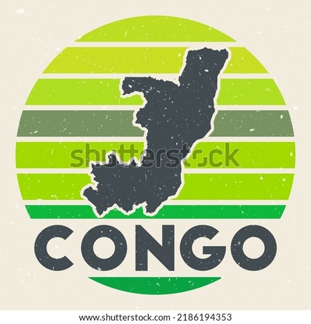 Congo logo. Sign with the map of country and colored stripes, vector illustration. Can be used as insignia, logotype, label, sticker or badge of the Congo.