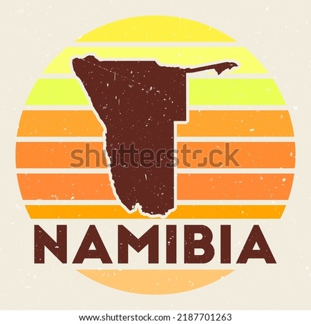 Namibia logo. Sign with the map of country and colored stripes, vector illustration. Can be used as insignia, logotype, label, sticker or badge of the Namibia.