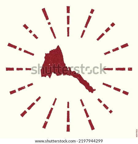Eritrea Logo. Grunge sunburst poster with map of the country. Shape of Eritrea filled with hex digits with sunburst rays around. Charming vector illustration. Stok fotoğraf © 
