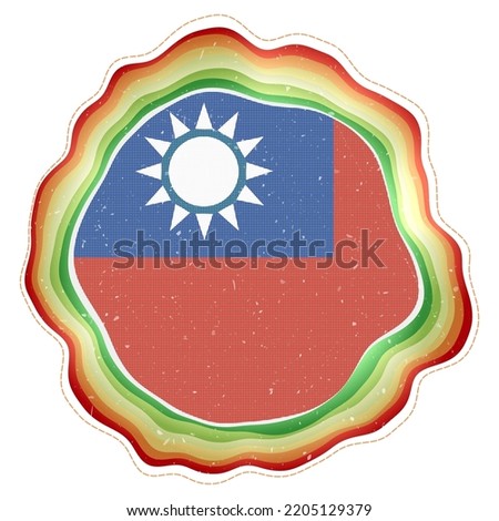 Taiwan flag in frame. Badge of the country. Layered circular sign around Taiwan flag. Artistic vector illustration.