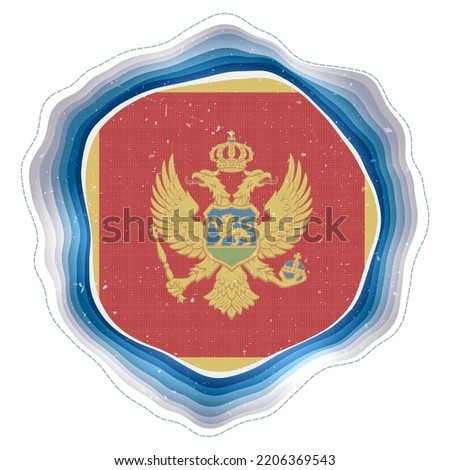 Montenegro flag in frame. Badge of the country. Layered circular sign around Montenegro flag. Neat vector illustration.