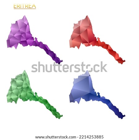 Set of vector polygonal maps of Eritrea. Bright gradient map of country in low poly style. Multicolored Eritrea map in geometric style for your infographics. Charming vector illustration. Stok fotoğraf © 