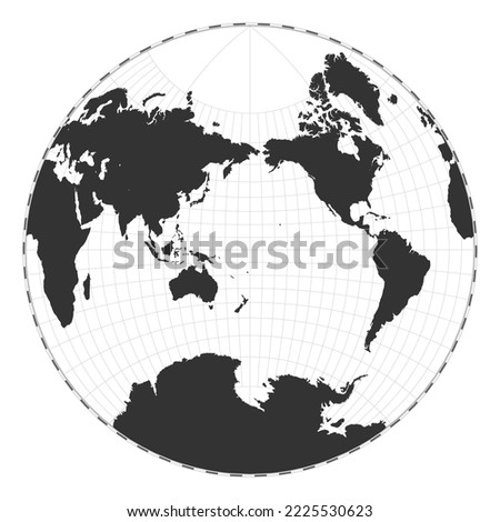 Vector world map. Van der Grinten II projection. Plain world geographical map with latitude and longitude lines. Centered to 180deg longitude. Vector illustration.