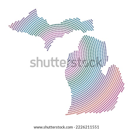 Michigan dotted map. Digital style shape of Michigan. Tech icon of the us state with gradiented dots. Amazing vector illustration.
