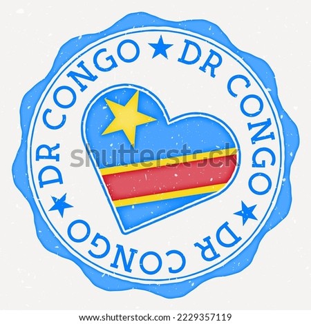 DR Congo heart flag logo. Country name text around DR Congo flag in a shape of heart. Awesome vector illustration.