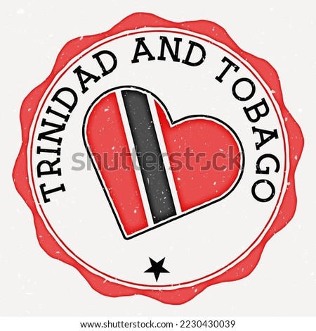 Trinidad and Tobago heart flag logo. Country name text around Trinidad and Tobago flag in a shape of heart. Awesome vector illustration.