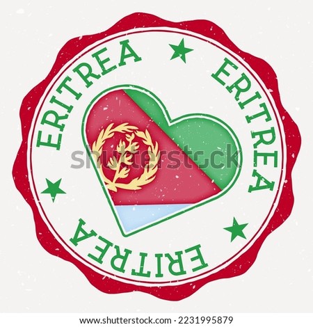 Eritrea heart flag logo. Country name text around Eritrea flag in a shape of heart. Superb vector illustration. Stok fotoğraf © 