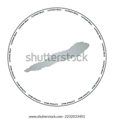 Cayman Brac round logo. Digital style shape of Cayman Brac in dotted circle with island name. Tech icon of the island with gradiented dots. Amazing vector illustration.