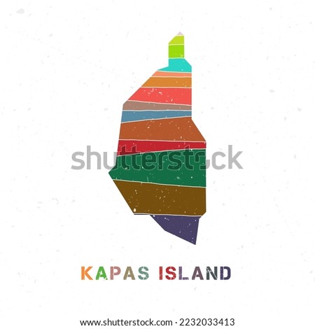 Kapas Island map design. Shape of the island with beautiful geometric waves and grunge texture. Artistic vector illustration.