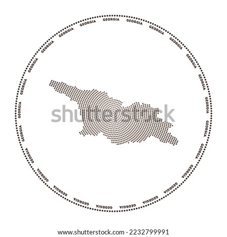 Georgia round logo. Digital style shape of Georgia in dotted circle with country name. Tech icon of the country with gradiented dots. Radiant vector illustration.