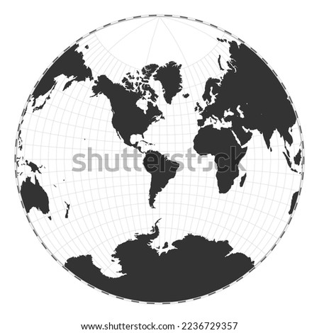 Vector world map. Van der Grinten II projection. Plain world geographical map with latitude and longitude lines. Centered to 60deg E longitude. Vector illustration.