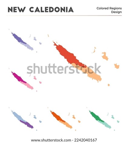 New Caledonia map collection. Borders of New Caledonia for your infographic. Colored country regions. Vector illustration.