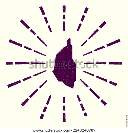 Kapas Island Logo. Grunge sunburst poster with border map. Shape of Kapas Island filled with hex digits with sunburst rays around. Artistic vector illustration.