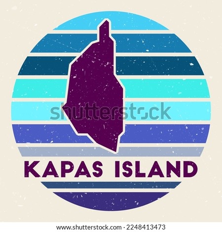 Kapas Island logo. Sign with the map and colored stripes, vector illustration. Can be used as insignia, logotype, label, sticker or badge of the Kapas Island.