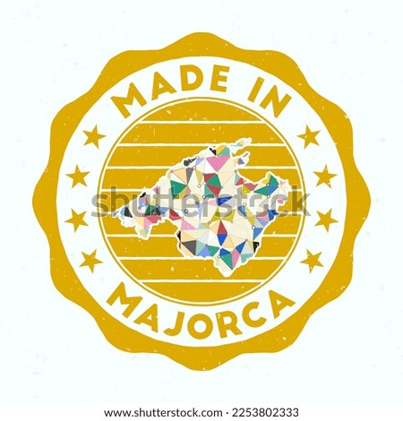 Made In Majorca. Island round stamp. Seal of Majorca with border shape. Vintage badge with circular text and stars. Vector illustration.