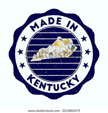 Made In Kentucky. Us state round stamp. Seal of Kentucky with border shape. Vintage badge with circular text and stars. Vector illustration.