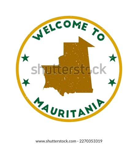 Welcome to Mauritania stamp. Grunge country round stamp with texture in Ficus Elastica color theme. Vintage style geometric Mauritania seal. Trendy vector illustration.