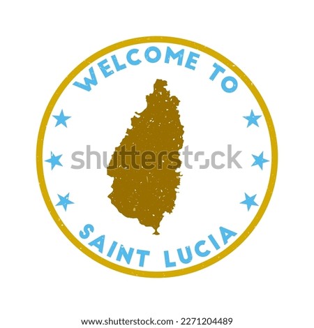 Welcome to Saint Lucia stamp. Grunge island round stamp with texture in cerulean color theme. Vintage style geometric Saint Lucia seal. Attractive vector illustration.