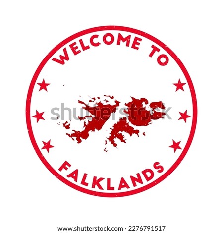 Welcome to Falklands stamp. Grunge country round stamp with texture in Silken Ruby color theme. Vintage style geometric Falklands seal. Charming vector illustration.