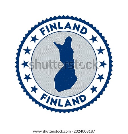 Finland emblem. Country round stamp with shape of Finland, isolines and round text. Authentic badge. Modern vector illustration.