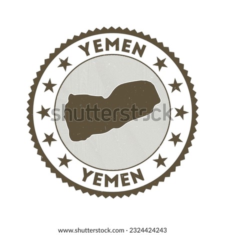 Yemen emblem. Country round stamp with shape of Yemen, isolines and round text. Amazing badge. Attractive vector illustration.