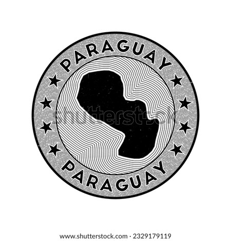 Paraguay round badge vector. Country round stamp with shape of Paraguay, isolines and circular country name. Appealing emblem. Vibrant vector illustration.