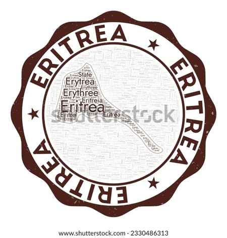 Eritrea logo. Authentic country badge with word cloud in shape of Eritrea. Round emblem with country name. Superb vector illustration.