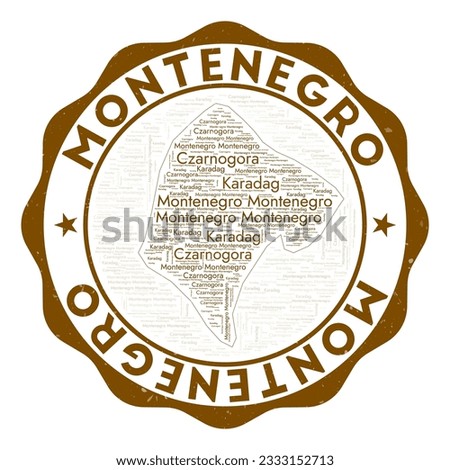 Montenegro logo. Astonishing country badge with word cloud in shape of Montenegro. Round emblem with country name. Attractive vector illustration.