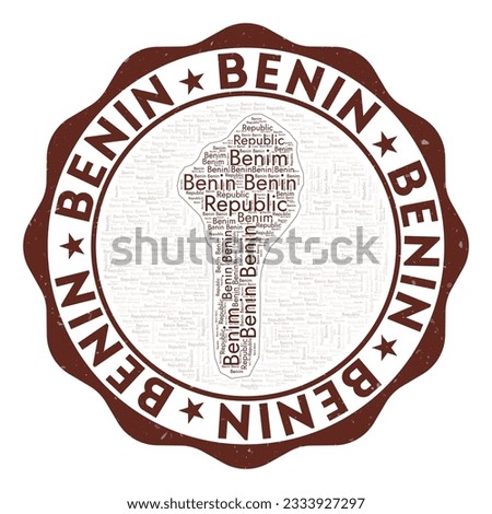 Benin logo. Beautiful country badge with word cloud in shape of Benin. Round emblem with country name. Classy vector illustration.