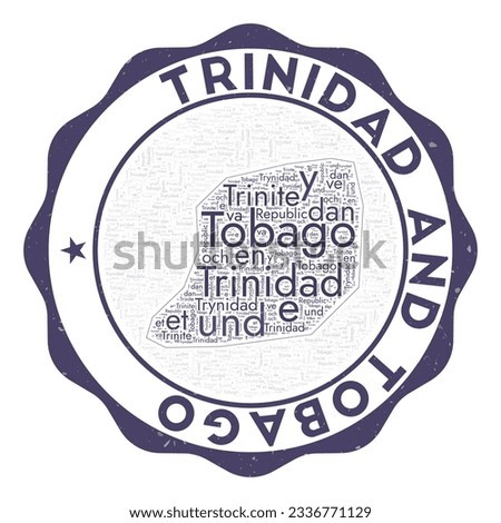 Trinidad and Tobago logo. Amazing country badge with word cloud in shape of Trinidad and Tobago. Round emblem with country name. Radiant vector illustration.