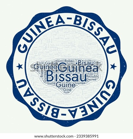 Guinea-Bissau logo. Authentic country badge with word cloud in shape of Guinea-Bissau. Round emblem with country name. Attractive vector illustration.