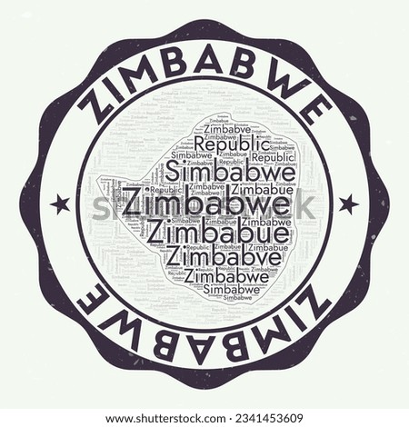 Zimbabwe logo. Amazing country badge with word cloud in shape of Zimbabwe. Round emblem with country name. Appealing vector illustration.