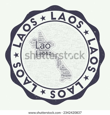 Laos logo. Astonishing country badge with word cloud in shape of Laos. Round emblem with country name. Trendy vector illustration.