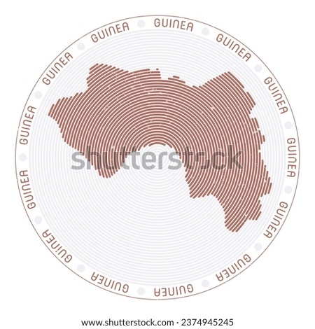 Guinea shape radial arcs. Country round icon. Guinea logo design poster. Appealing vector illustration.