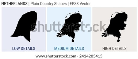 Netherlands - plain country shape. Low, medium and high detailed maps of Netherlands. EPS8 Vector illustration.