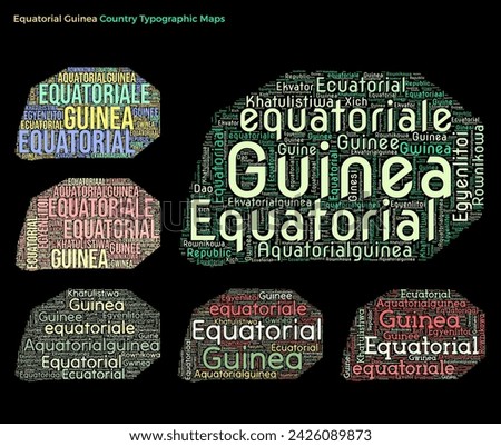 Equatorial Guinea. Set of typography style country illustrations. Equatorial Guinea map shape build of horizontal and vertical country names. Vector illustration.