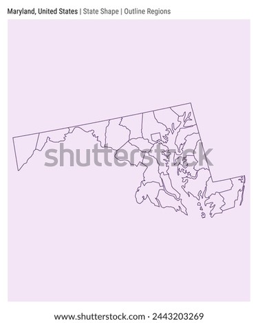 Maryland, United States. Simple vector map. State shape. Outline Regions style. Border of Maryland. Vector illustration.