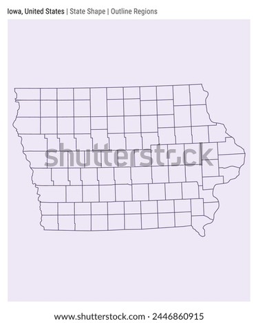 Iowa, United States. Simple vector map. State shape. Outline Regions style. Border of Iowa. Vector illustration.