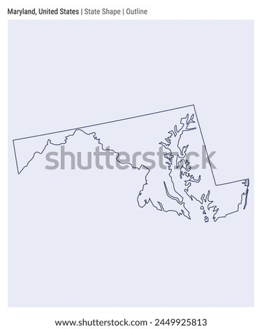 Maryland, United States. Simple vector map. State shape. Outline style. Border of Maryland. Vector illustration.