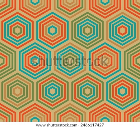 Tileable hexagon background. Hexagon stacked mosaic background. Large hexagons. Multiple tones color palette. Seamless pattern. Tileable vector illustration.